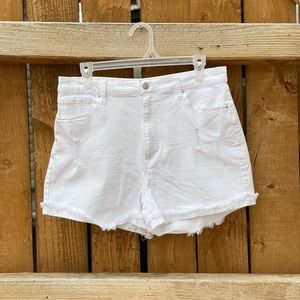 Angel Kiss High Waisted Distressed White Shorts